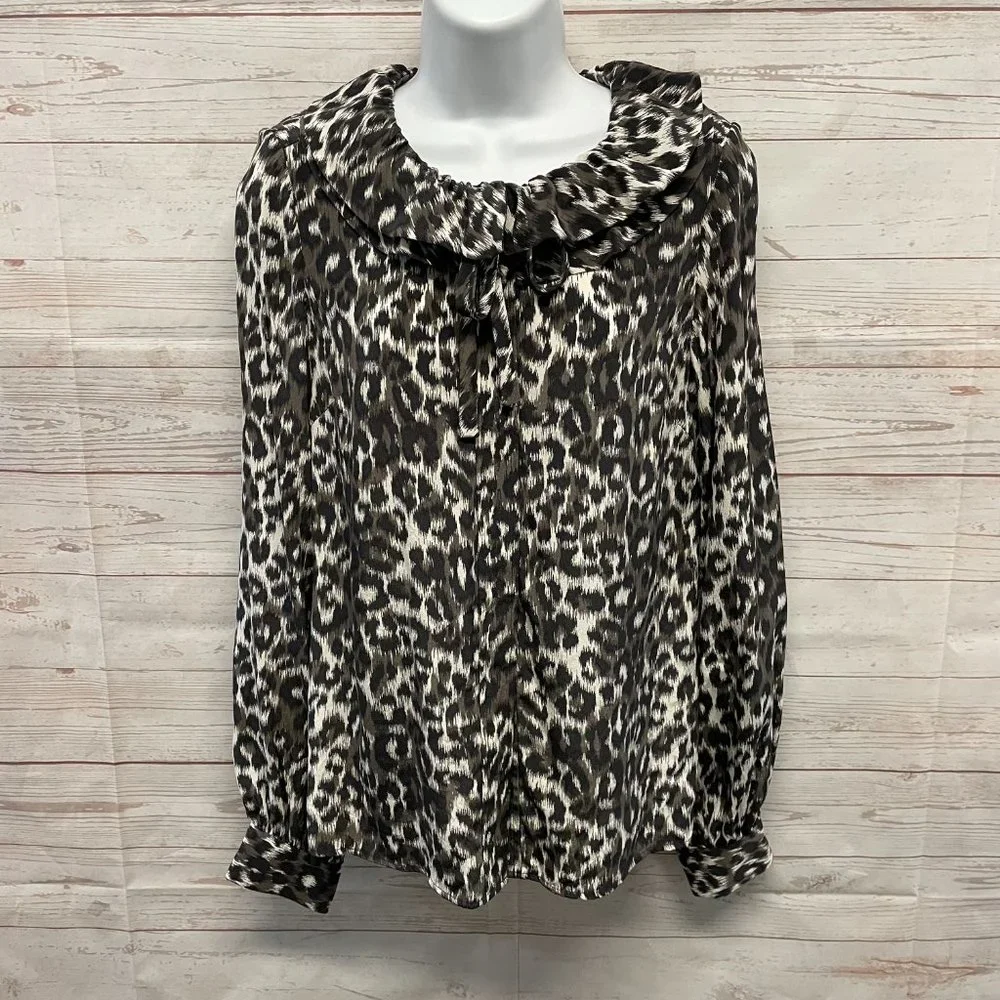 Kate Spade Lynette Ruffle collar Leopard Prink Silk Blouse